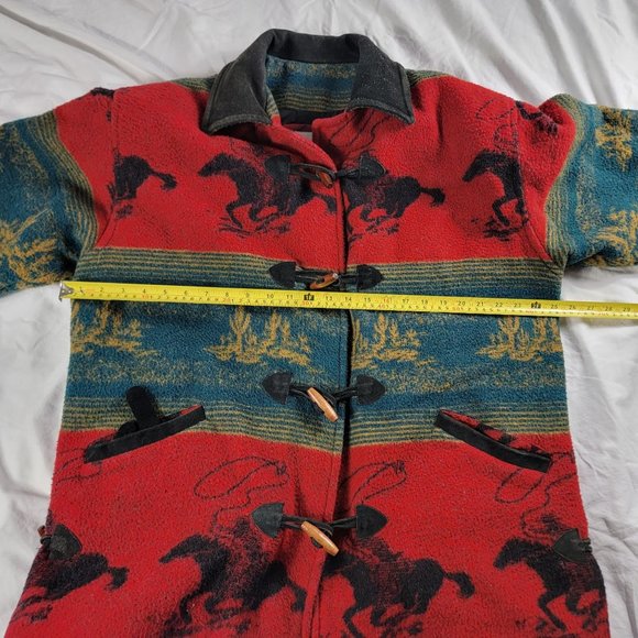 Vintag Kathryn Deene Womens 14/16 Red Wool Toggle Button Jacket Cowboys Horses - Picture 7 of 10